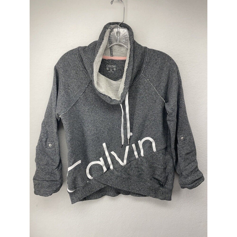 Calvin Klein Womens Sweatshirt Gray Extra Small XS Roll Tab Sleeves Logo